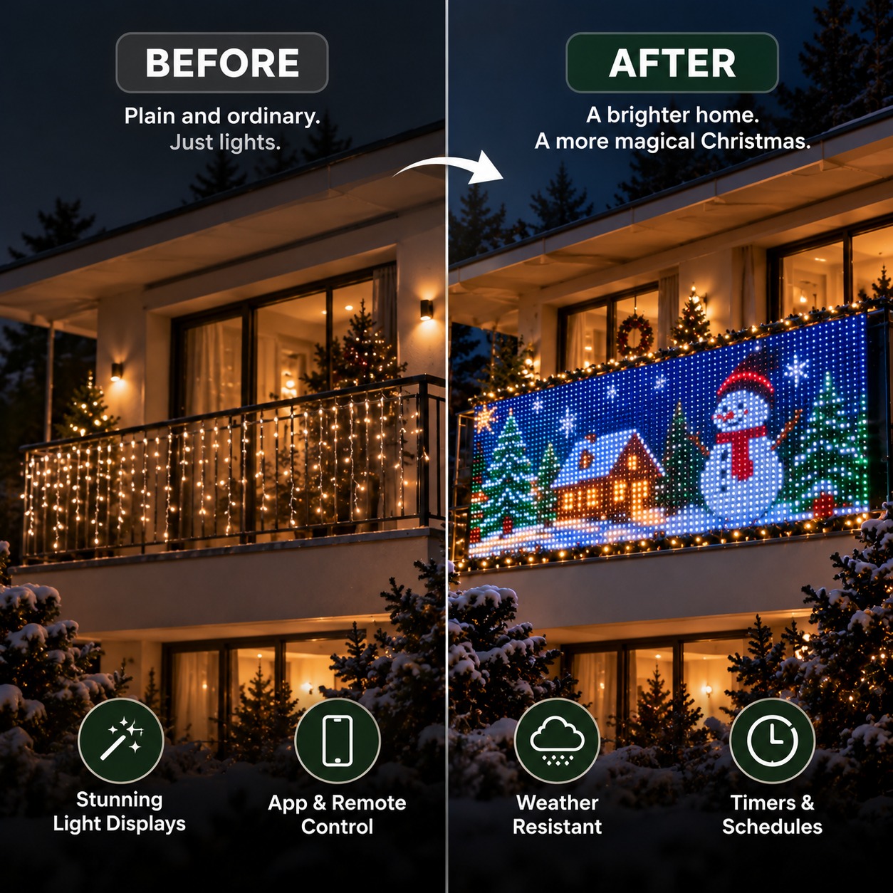 Balcony before and after PixelPine Curtain