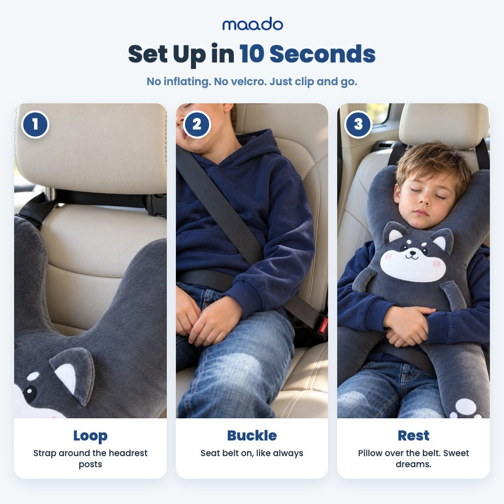 3-step setup: loop, buckle, rest
