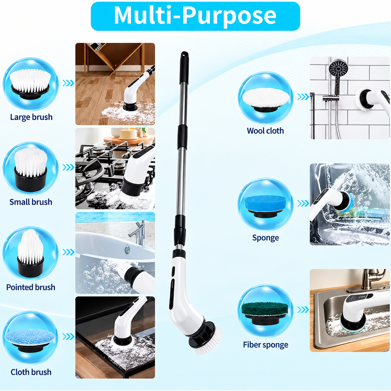 Electric spin scrubber cleaning attachments